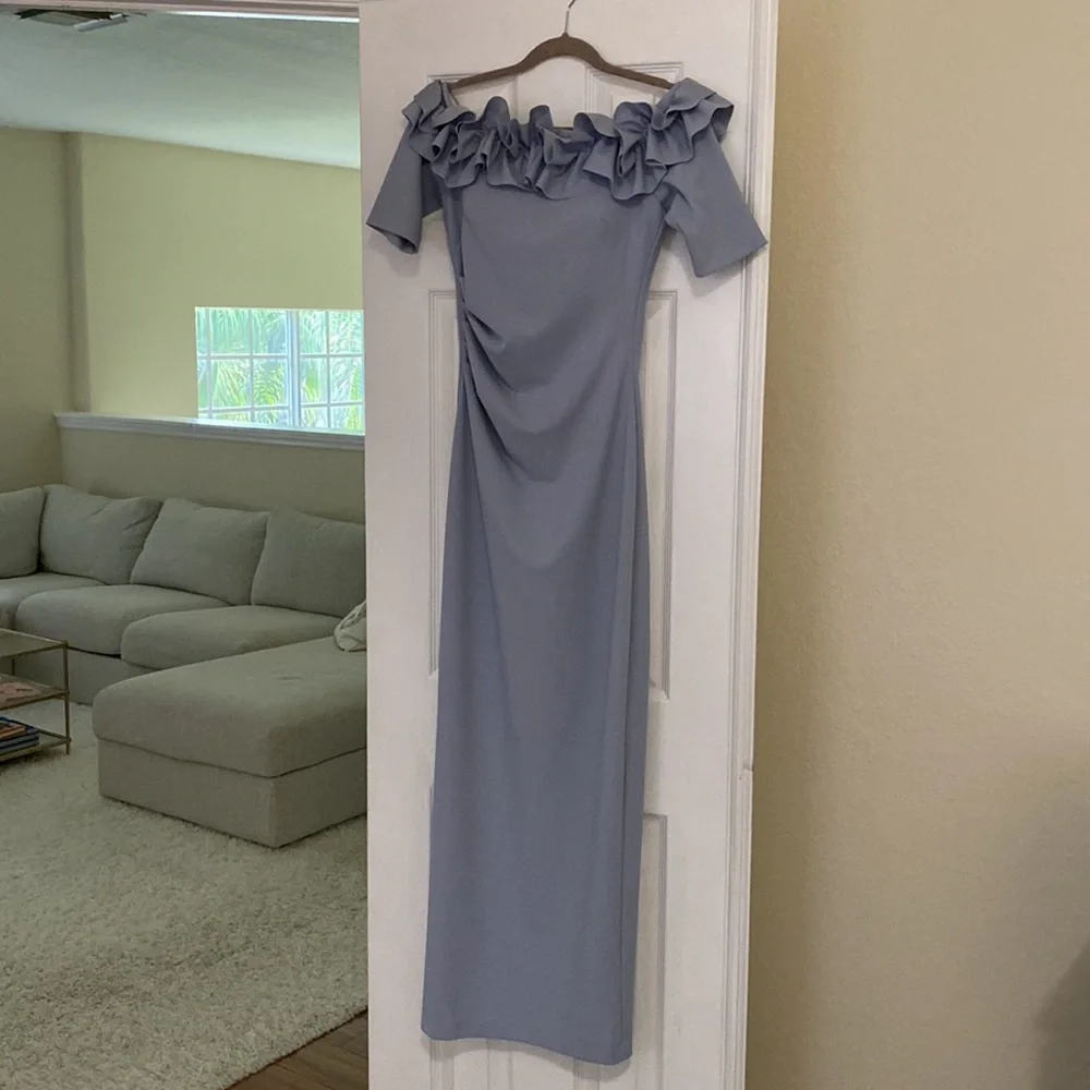 Xscape Long Blue Ruffle Dress - Picture 3 of 8